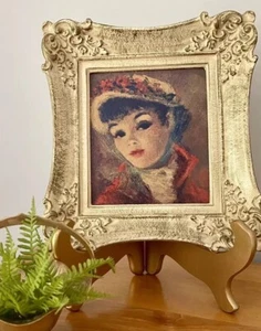 Vintage 1950er gerahmter strukturierter Druck Pariser "Annette" Cherry Jeffe hält 9,5 "x11" - Bild 1 von 9