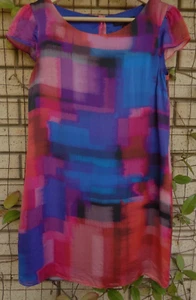 Forever New Brightly Coloured Cap Sleeve Shift Silk Dress Size 6 - Picture 1 of 4
