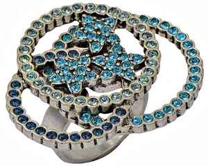 NEW PILGRIM SILVER PLATED RING SWAROVSKI CRYSTALS STARS & CIRCLES ADJUSTABLE s o - Picture 1 of 1