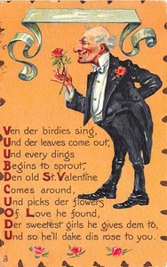 Poema de cuero sintético To My Valentine Raphael Tuck hombre vestido con postal de flores - Imagen 1 de 2