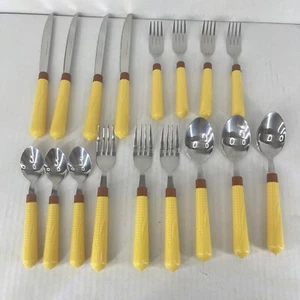 MasterChef Stainless Yellow Corn Cob Plastic Handles Flatware Cutlery Set of 17 - Picture 1 of 24