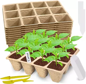 120 Cells Seed Starter Tray, 10 Packs Biodegradable Peat Pots for Seedlings, Org - Picture 1 of 12