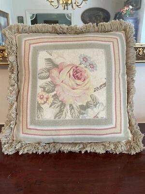 Beautiful Victorian  Rose Pillow With Fringe - Image 1 of 4