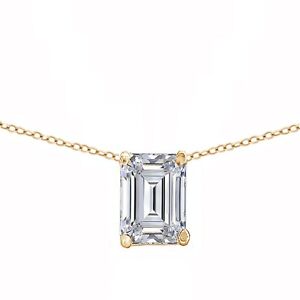 1 ct Emerald Cut Solitaire in Real 14k Yellow Gold 13" - 16" Choker Necklace