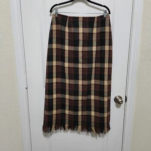 Vtg J. London Women's 14 Plaid Maxi Wool Blend Pencil Skirt Fringe Academia Boho - Picture 1 of 7