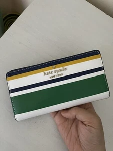 Nueva con etiquetas Billetera Kate Spade Staci a Rayas Marítimas Grande Delgada Plegable Multicolor/Dorada - Imagen 1 de 7