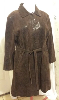 Excelente Abrigo Chaqueta de Cuero para Mujer Marrón Piel de Serpiente Diseñador Abrigo con Corbata Talla XL Foto 1 de 4