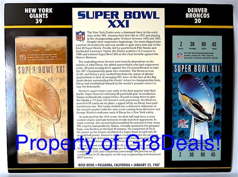 SUPER BOWL 21 ~ GIANTS vs BRONCOS ~ NFL 22 KT GOLD SB XXI TICKET Willabee & Ward Cover