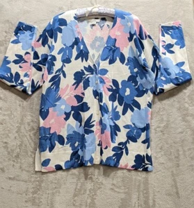 Croft & Barrow Soft Cozy White/Blue/Pink Floral Knit Cardigan Sweater Size Large - Picture 1 of 16