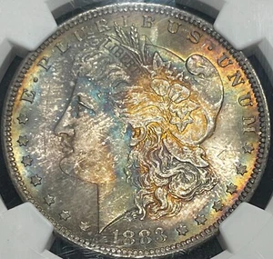 1883-O NGC MS65+ Morgan Silver $1 - Gorgeous Rainbow Toned Example! - Picture 1 of 4