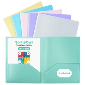 2 Pocket Folders (12 Pack) Heavy-Duty Plastic Folders with Pockets, Fit 8.5x1... - Picture 1 of 7