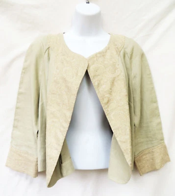 MICHAEL KORS женщин желтовато-коричневый бежевый золотой металлический пейсли льняная рубашка Куртка Пальто 10 L - Изображение 1 из 3