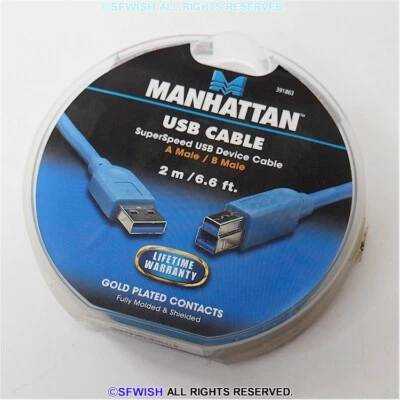 NEW Manhattan 391863 A-Male To B-Male Superspeed USB 3.0 Cable (6 Ft) - Image 1 of 2