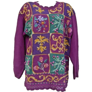 Suéter Adornado Para Mujer M Vino Rojo Flores Bayas Grannycore Cottagecore - Imagen 1 de 5