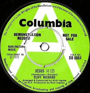CLIFF RICHARD Jesus / Mister Cloud UK 7" DEMO Columbia DB 8864 NMINT 1972 - Picture 1 of 2