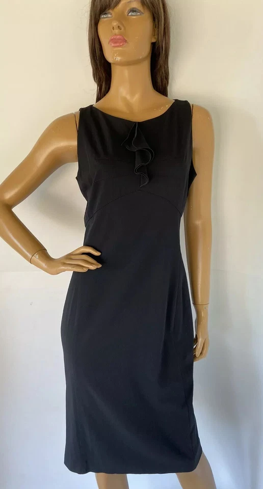 Vestido Vaina Emporio Armani Mujer Pequeño Negro Mezcla Lana Detalle Volantes Talla 8 Foto 1 de 4