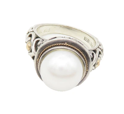 Anillo de cóctel EFFY de plata 925 y oro de 18 quilates con cúpula de perlas corazón de amor talla 8 RG17402 Foto 1 de 4