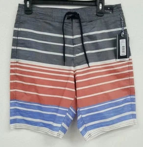 Roundtree & Yorke Surf Shop Grey Red Striped Men's Swimwear NWT $49.50 30 36 - Picture 1 of 3