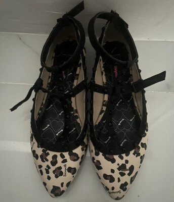🍒BETSEY JOHNSON LINDA Bailarina Plana Estampado Animal Tachonado Mujer Talla 6 Foto 1 de 4