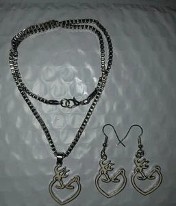 Weißer Bock Reh Herz Hirsch Halskette Fisch Haken Ohrringe Set - Bild 1 von 4