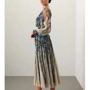 Rene Ruiz Blue Tiered Ruffle Midi Dress SIZE 16 Plisse Formal Designer $1065 - Picture 1 of 10