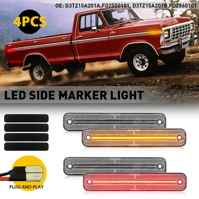 4PCS Clear Side Marker Light LED For 1973-1979 Ford F-Series F100 F150 F250 F350 - Image 1 of 4