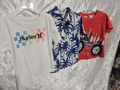 Lot of 3 Boys 3T Shirts, 1 Hurley, 1 Monster Truck, 1 button down W/Palm Trees - Image 1 of 4