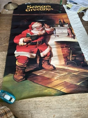 VINTAGE LARGE COCA COLA Season's Greetings Christmas Santa Poster 50" x 27" - Image 1 of 4
