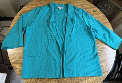 Винтажный 80-х 90-х бирюзовый блейзер, Jeanne Plus, женский размер 22, 2 кармана, легкий - Изображение 1 из 4