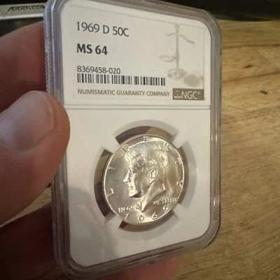 John F. Kennedy JFK Silver Half Dollar Bullion Vintage Coin NGC MS64 1969 Denver - Image 1 of 4