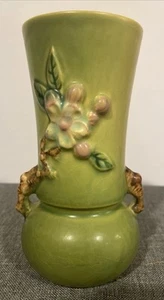 Vintage ROSEVILLE Pottery Aqua Green Apple Blossom 6" VASE #381-6" - Picture 1 of 10