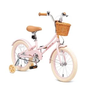 Girls Bike with Basket, Kids Pink 16 Inch With Training Wheels & Kickstand - Picture 1 of 7