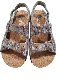 SAS Multi Snake Taupe Relaxed Heel Strap Leather Sandals Womens Size 10W - Picture 1 of 14