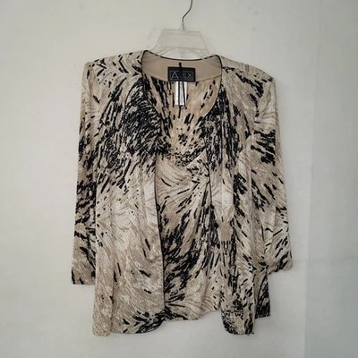 Conjunto de chaqueta sin mangas Alex Evenings para mujer de 2 piezas negra beige adornada con lentejuelas L Foto 1 de 4