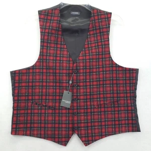 NEW Madison Vest Mens XL Red Tartan Plaid Modern Fit Lined Cotton Waistcoat - Picture 1 of 11