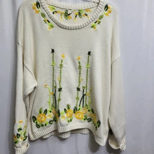 Petit pull en tricot floral brodé Anthropologie Marigold Cottagecore XL - Photo 1/10