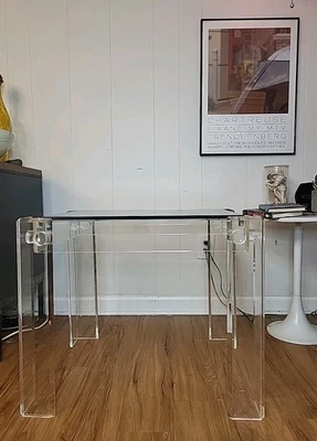 1980's Clear Lucite Acrylic Side Table Vintage MCM Mid Century Space Age - Image 1 of 4