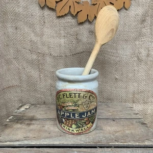 Stoneware Jar - Off White - Antique - Utensil Holder - Small - Pot - Apple Jam - Picture 1 of 9