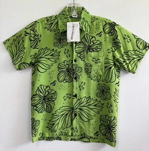 Missing Polynesia Jungen grün Hibiskus Print Aloha Shirt Größe 8 Neu mit Etikett - Bild 1 von 3