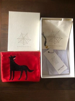 Auth Charlotte Olympia Cluch Bag Pouch pochette Wolf motif Red w/box Used - Image 1 of 4