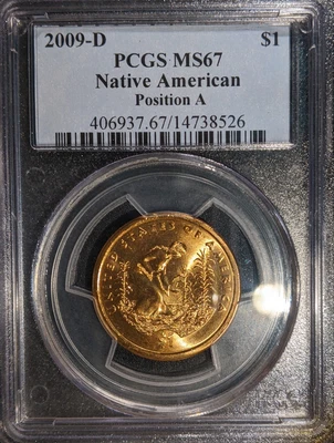 Moneda de dólar nativo americano Sacagawea 2009-d PCGS ms-67 soporte azul antiguo OBH Foto 1 de 2
