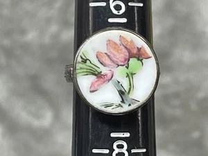 Sterling Silber Vintage Emaille Blume Ring Größe 7 verstellbar!! - Bild 1 von 8