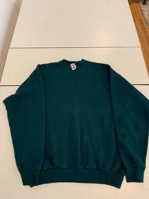 Vintage Fruit of the Loom Sweater XL Green Blank Crewneck 90s Sweatshirt Neck - Image 1 of 4