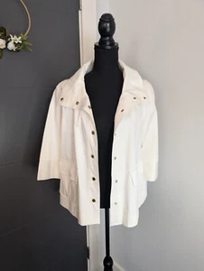 NWT Adrienne Vitadinni White Snap Front Funnel Neck 3/4 Sleeve Jacket - 10 - Picture 1 of 13