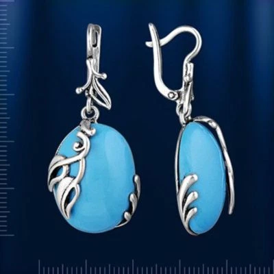 Ohrhänger mit labTürkis Oval Russische Ohrringe Sterling Silber 925 Neu - Bild 1 von 3