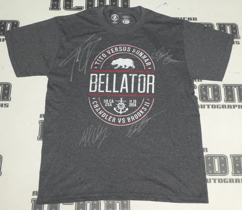 Camisa Bellator 131 firmada por Tito Ortiz Stephan Bonnar Michael Chandler +1 certificado de autenticidad BAS Foto 1 de 4
