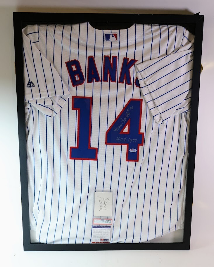Ernie Banks Chicago Pinstripe Jersey - Facsimile Autographed, Men's XL, Baseball Fan Collectible