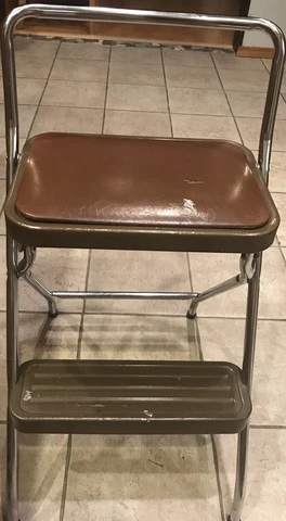 Vintage metal brown folding 2 step stool Cover