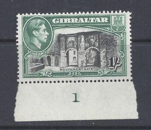GIBRALTAR GVI  1938 1s BLACK AND GREEN PLATE 1 PERF 13½ MINT HINGED  SG 127a - Picture 1 of 2