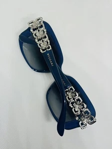 BVLGARI 8167-B Navy Blue Grey Gradient Crystal Flower Women's 55mm Sunglasses - Picture 1 of 9